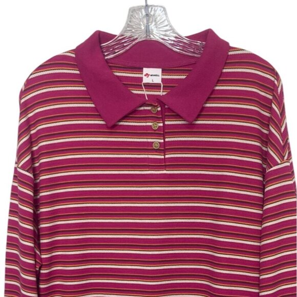 Wiholl Striped Collared Polo Shirt Womens Large Pink New - Picture 3 of 10